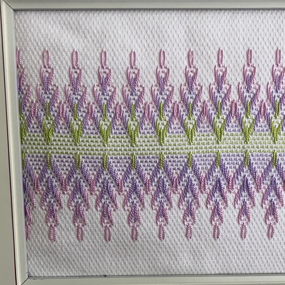 Hand Crafted Lavender and Green Smocked Textile Wall Art - Picture 4 of 8